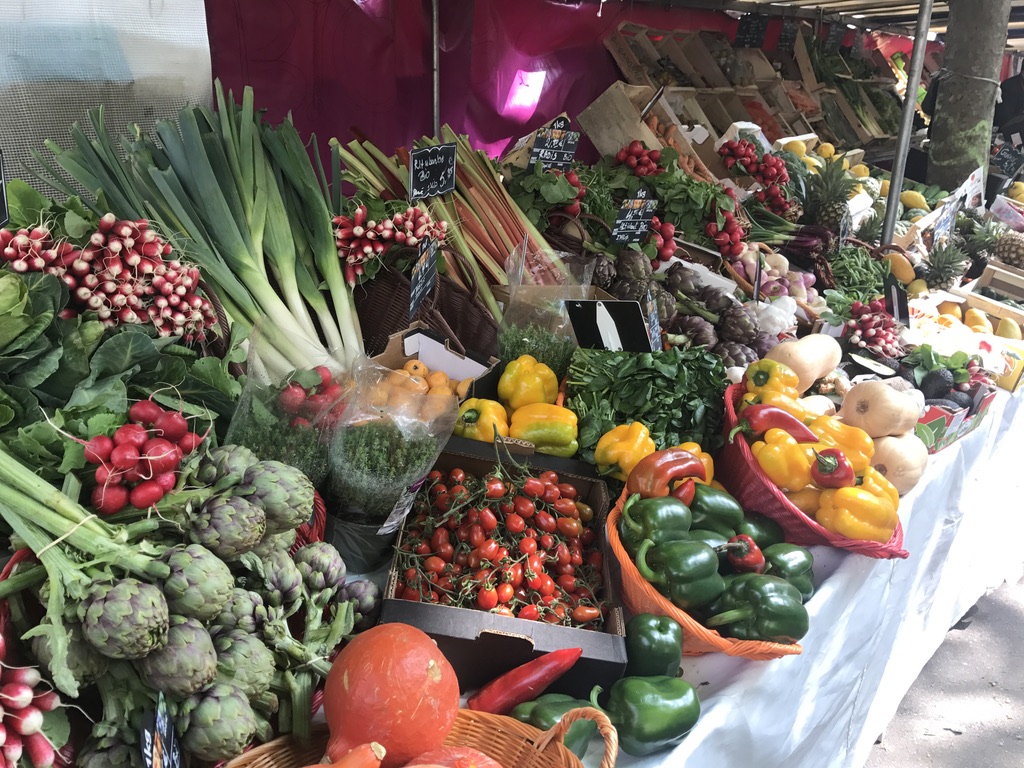 Produce stall at Place Monge market